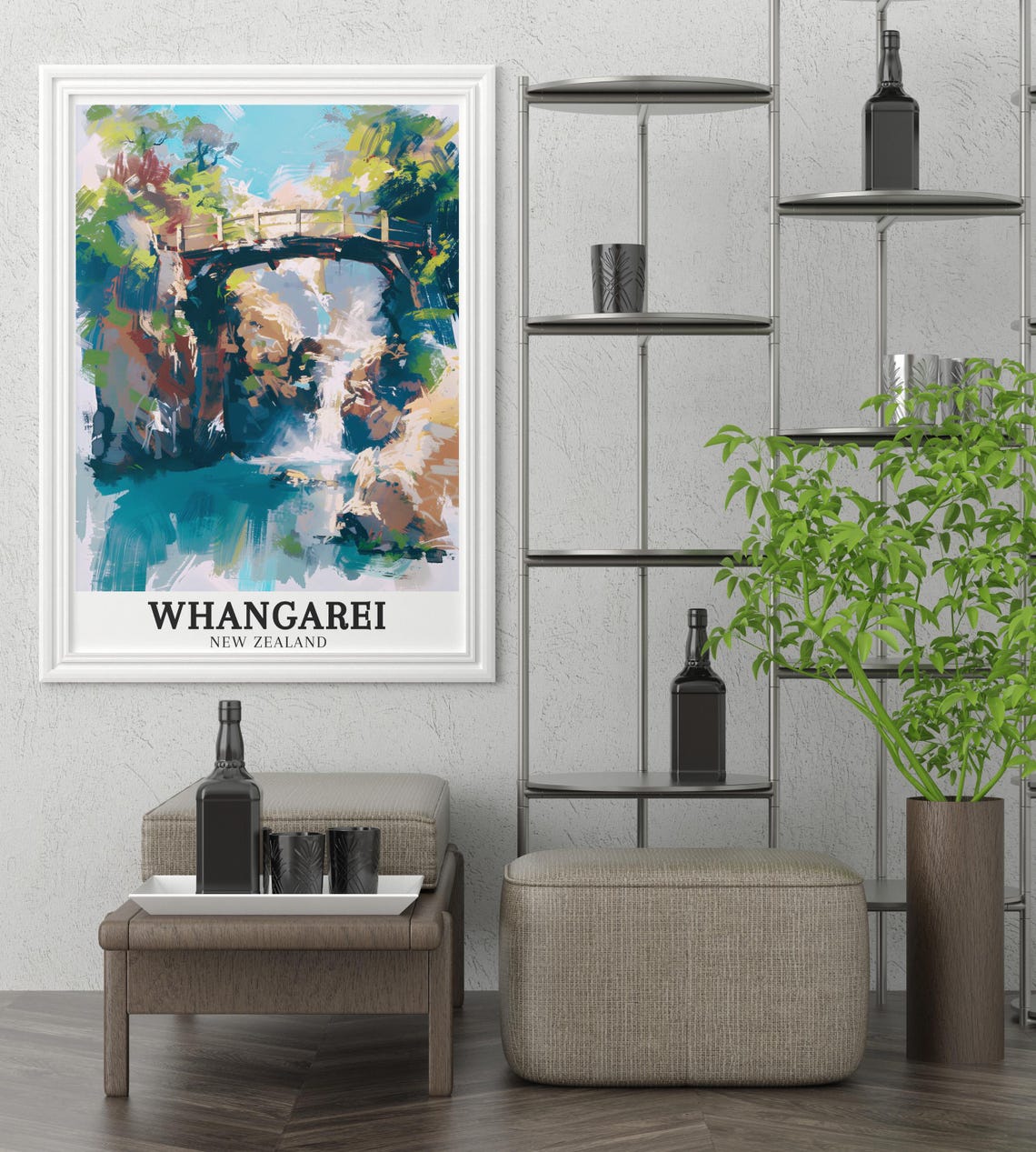 Whangarei New Zealand Waterfall Bridge Painterly Travel Poster - Image 2