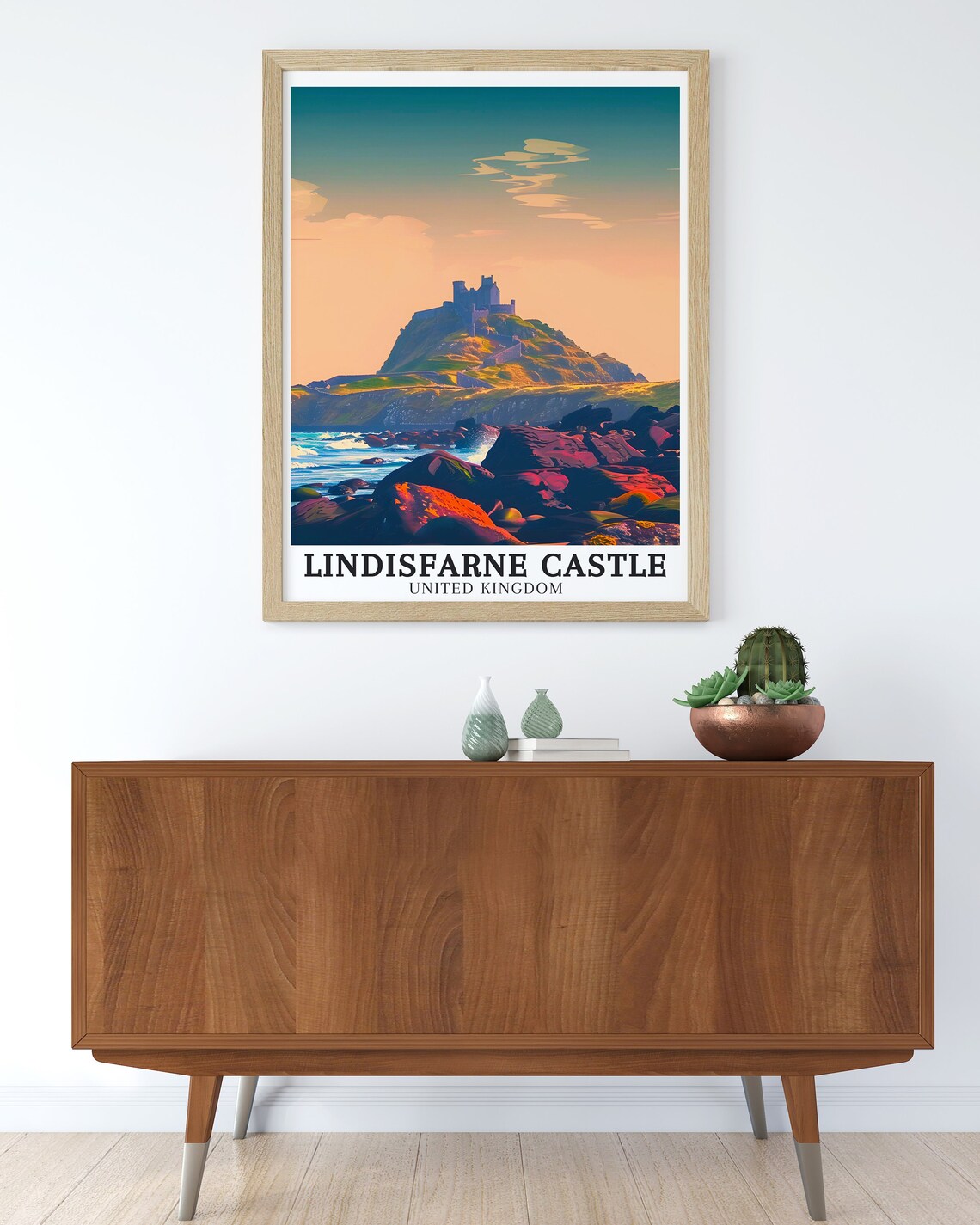 Lindisfarne Castle United Kingdom Sunset Rocky Shore Heritage Poster - Image 3