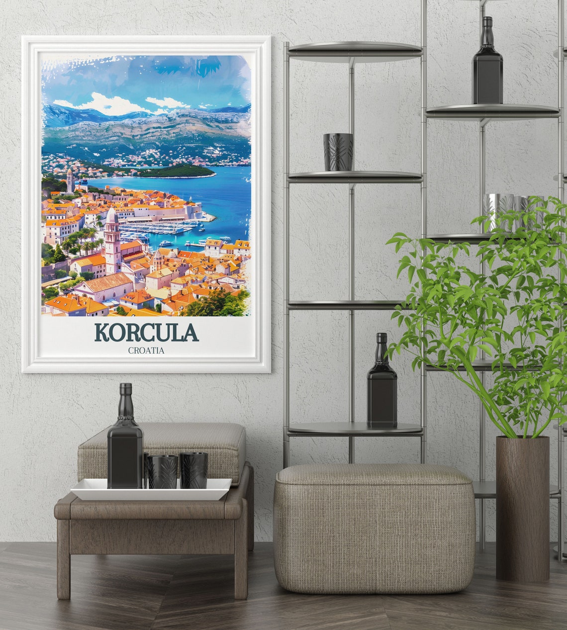 Korcula Croatia Old Town Orange Roofs Adriatic Cathedral View Poster - Image 3
