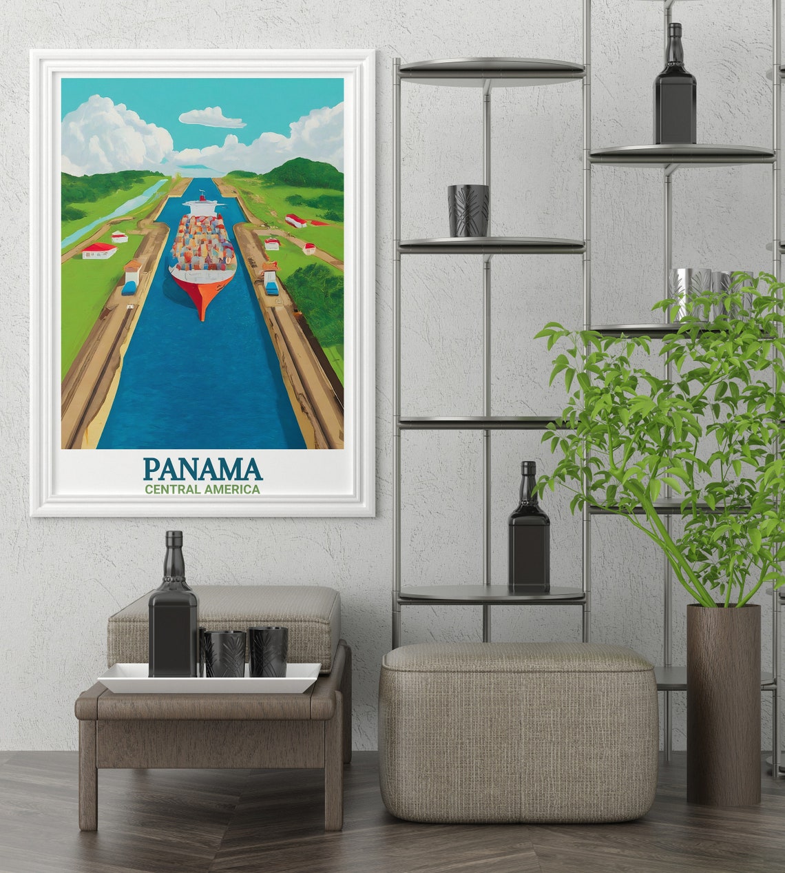 Panama Canal Cargo Ship Passing Through the Locks Panorama Poster - Image 4