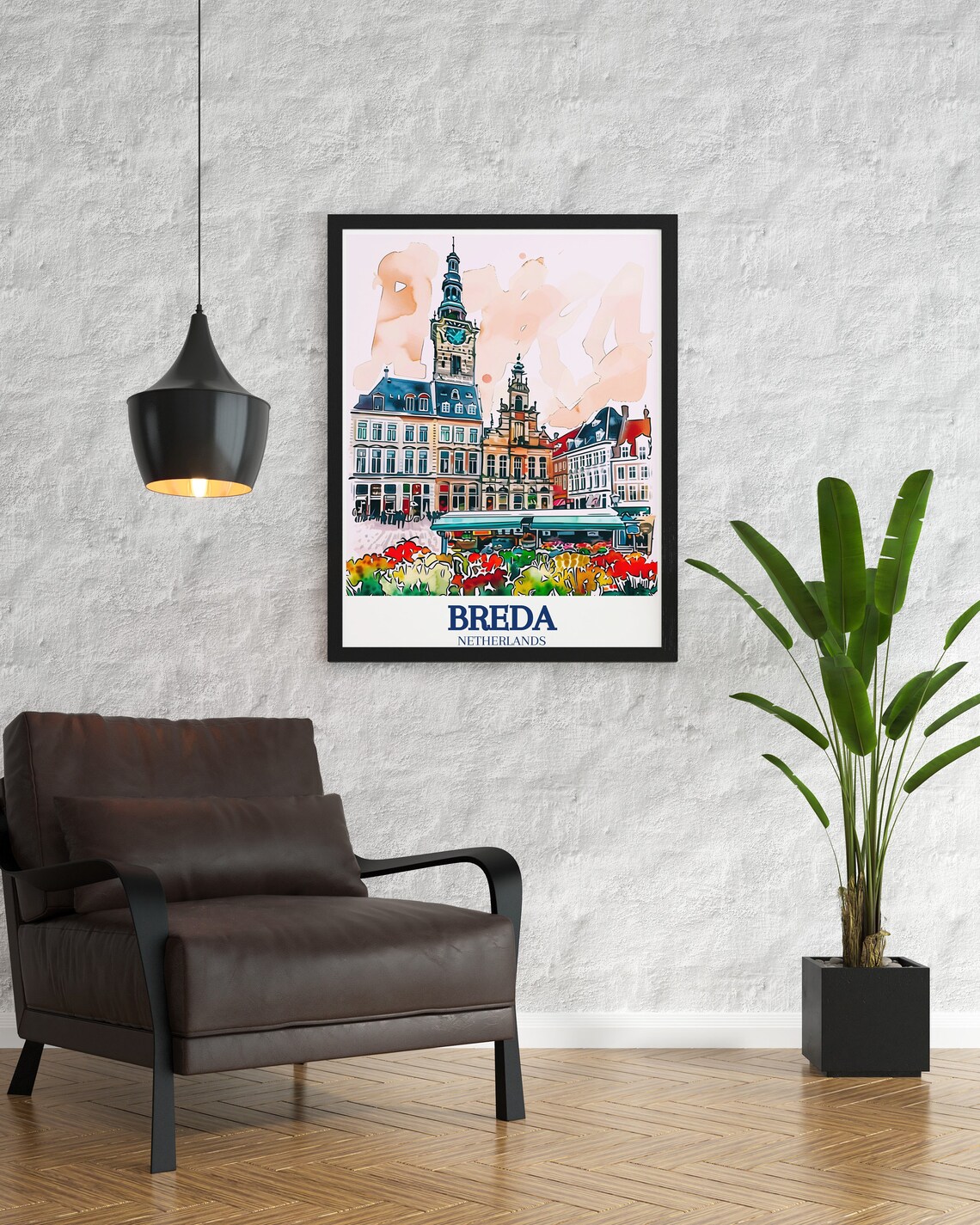 Breda Travel Poster Market Square City Hall Decor Netherlands Travel Gift Grote Market Square City Hall Travel Poster Breda Wall Art - Image 2