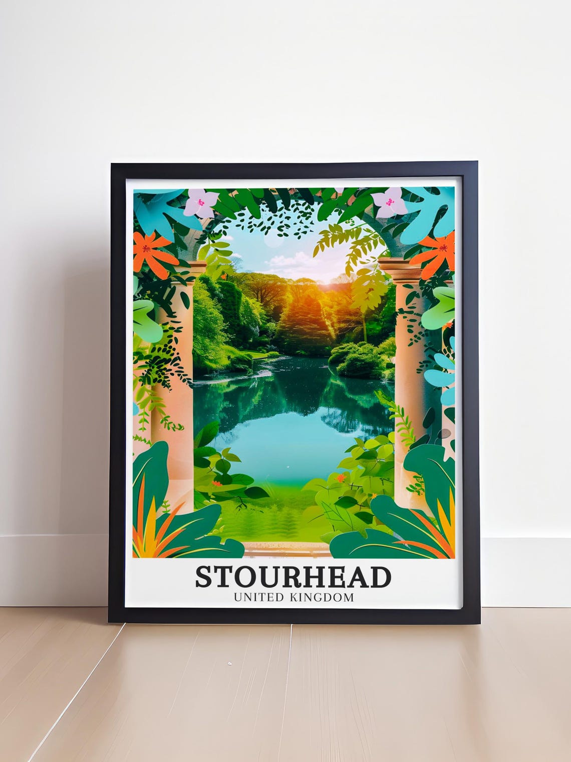 Stourhead United Kingdom Garden Lake Temple Columns Floral Poster - Image 4