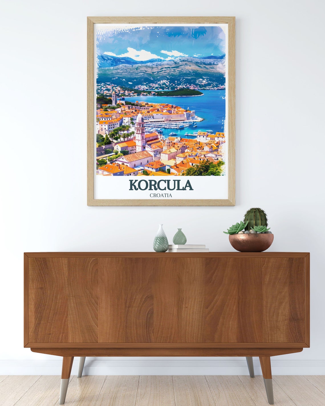 Korcula Croatia Old Town Orange Roofs Adriatic Cathedral View Poster - Image 2