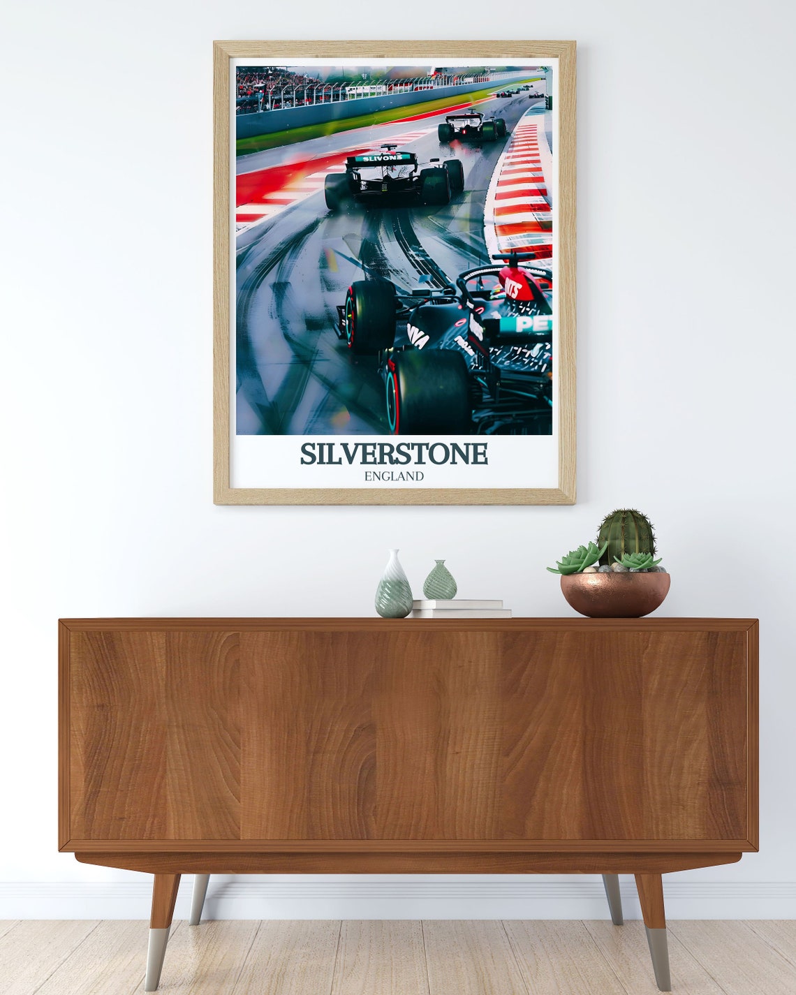 Dramatic Silverstone Rainy Grand Prix Formula Cars Battle Poster - Image 3