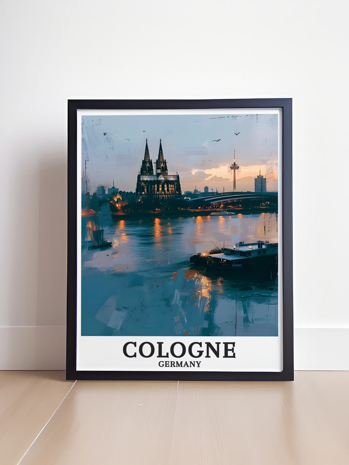 Cologne Cathedral and Rhine River Dusk Skyline Evening Poster - Image 4
