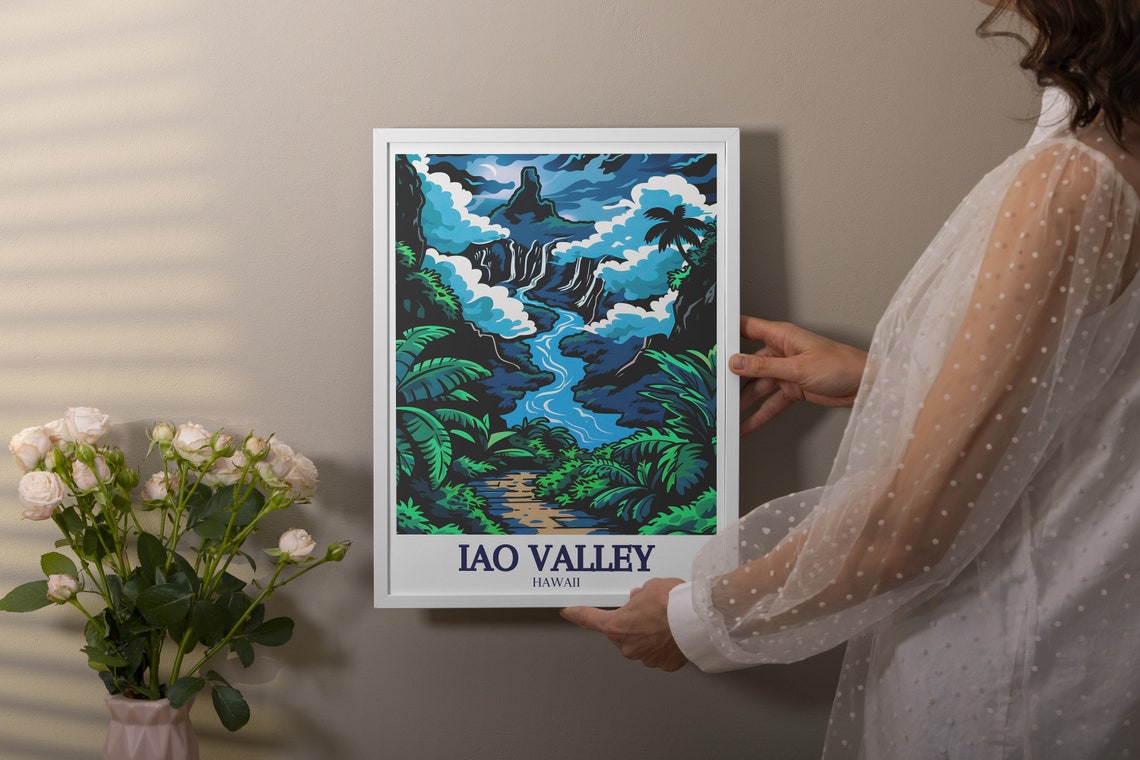 Iao Valley Hawaii Dramatic Moonlit Waterfalls And River Gorge Poster - Image 2