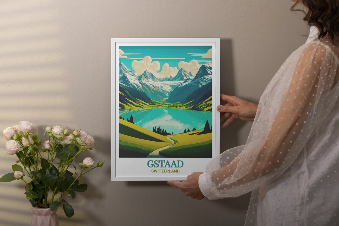 Gstaad Switzerland Lake Lauenen Alpine View Vintage Travel Poster - Image 3