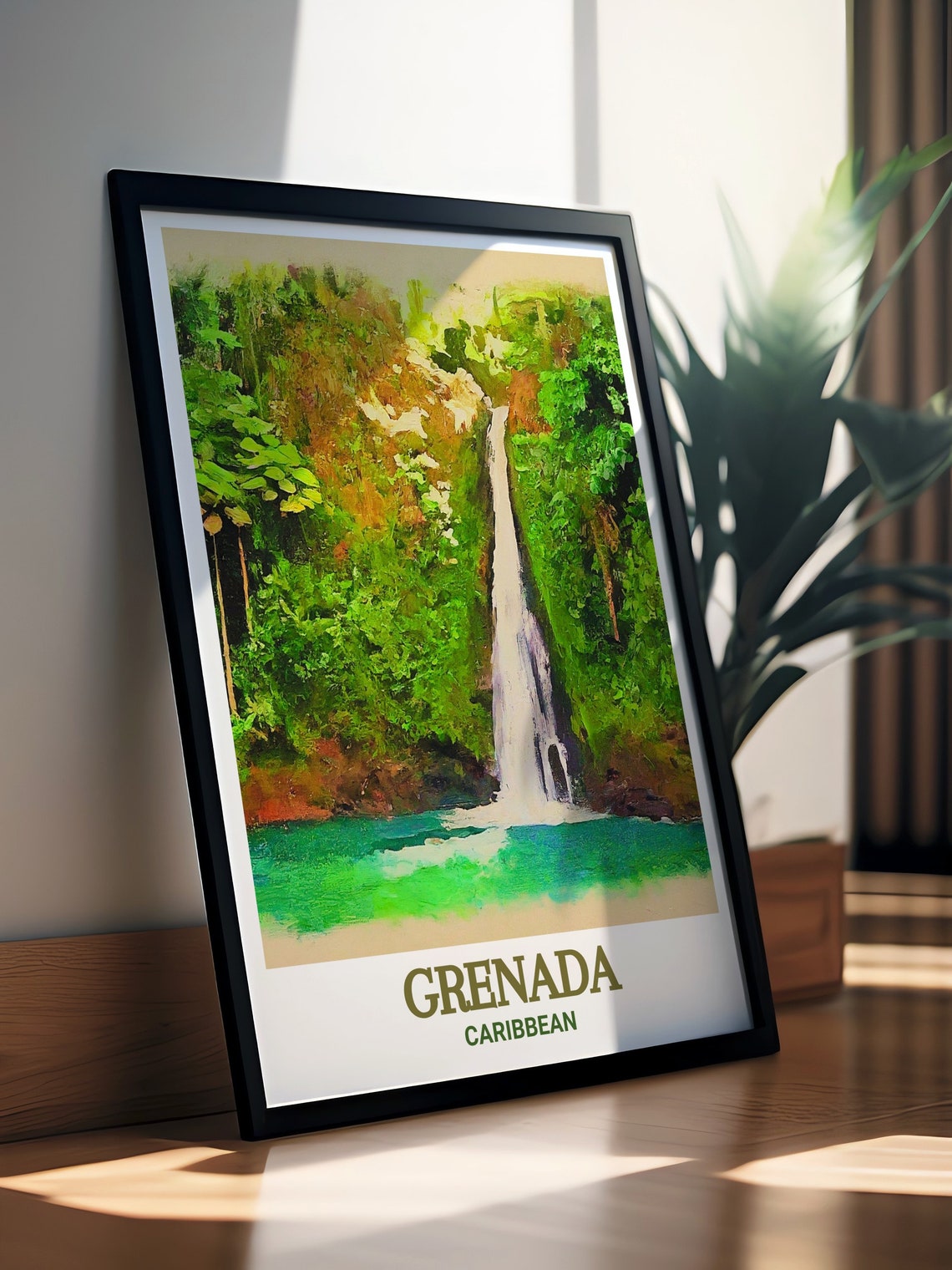 Grenada Rainforest Waterfall Over Emerald Pool Caribbean Poster - Image 2