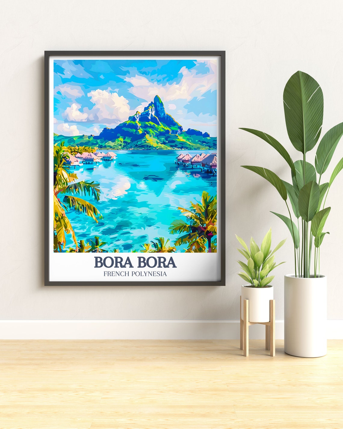 Bora Bora Mount Otemanu Overwater Bungalows Palms Travel Poster - Image 2