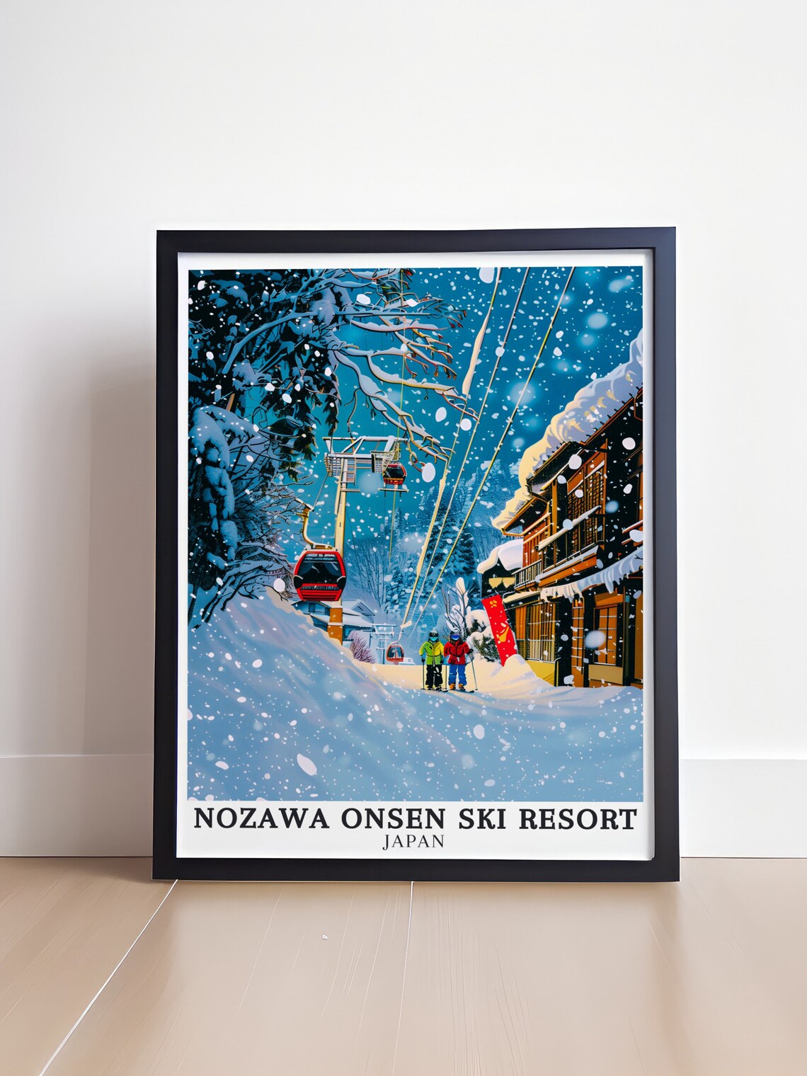 Nozawa Onsen Japan Ski Resort Snowy Gondola Village Travel Poster - Image 4