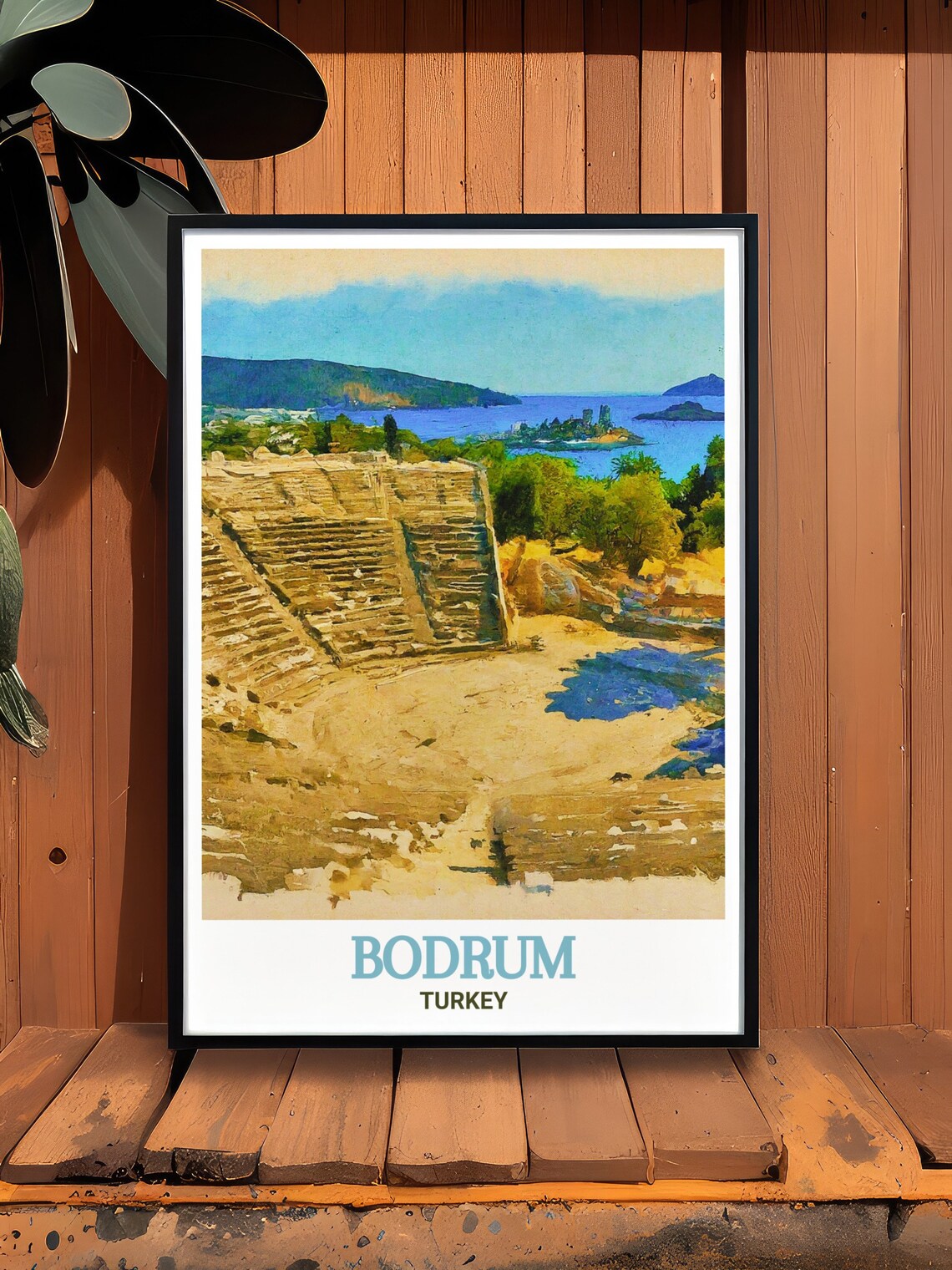 Bodrum Turkey Ancient Amphitheatre Sea View Watercolor Travel Poster - Image 2