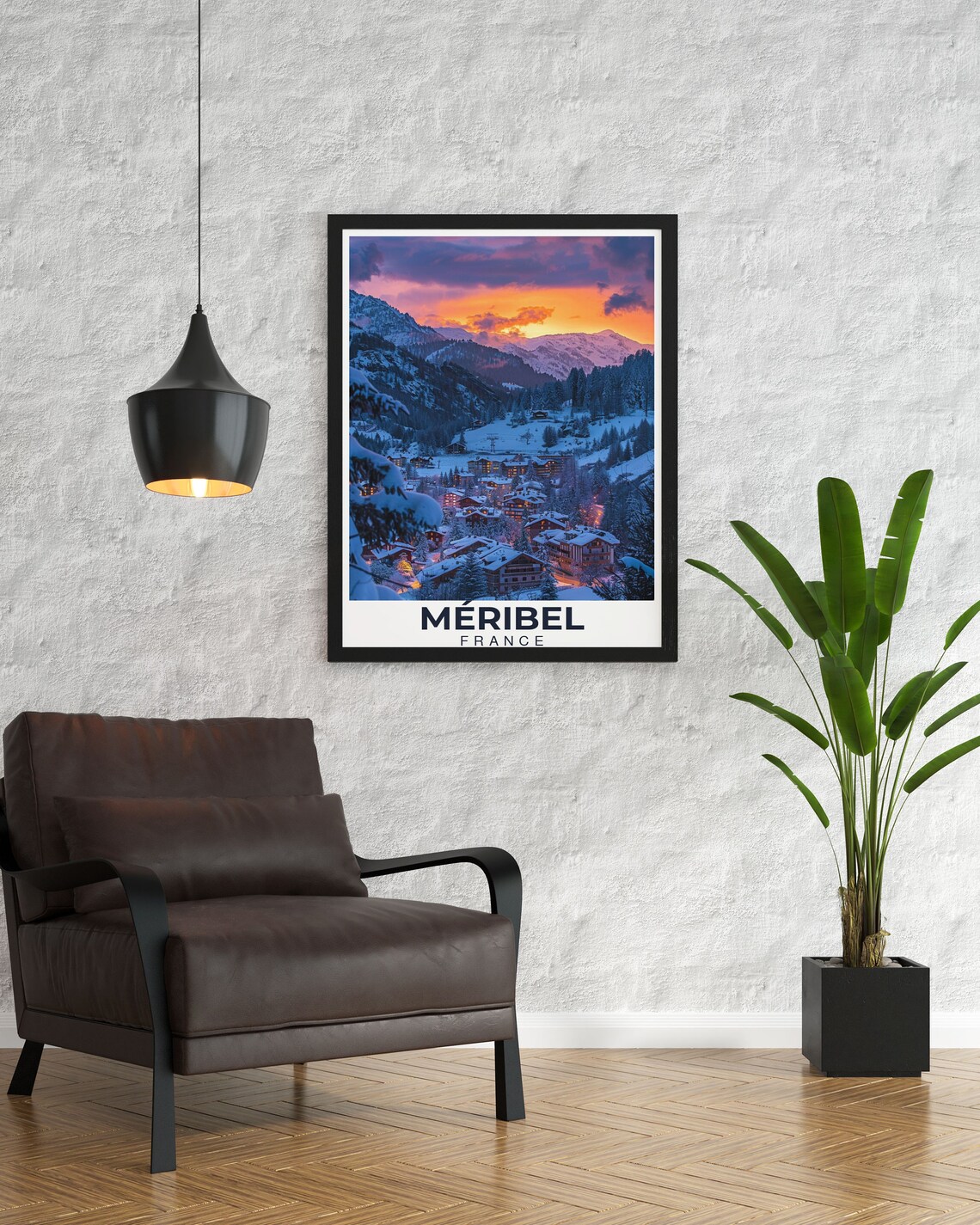 Meribel France Alpine Ski Village Sunset Snowy Mountain Poster - Image 2