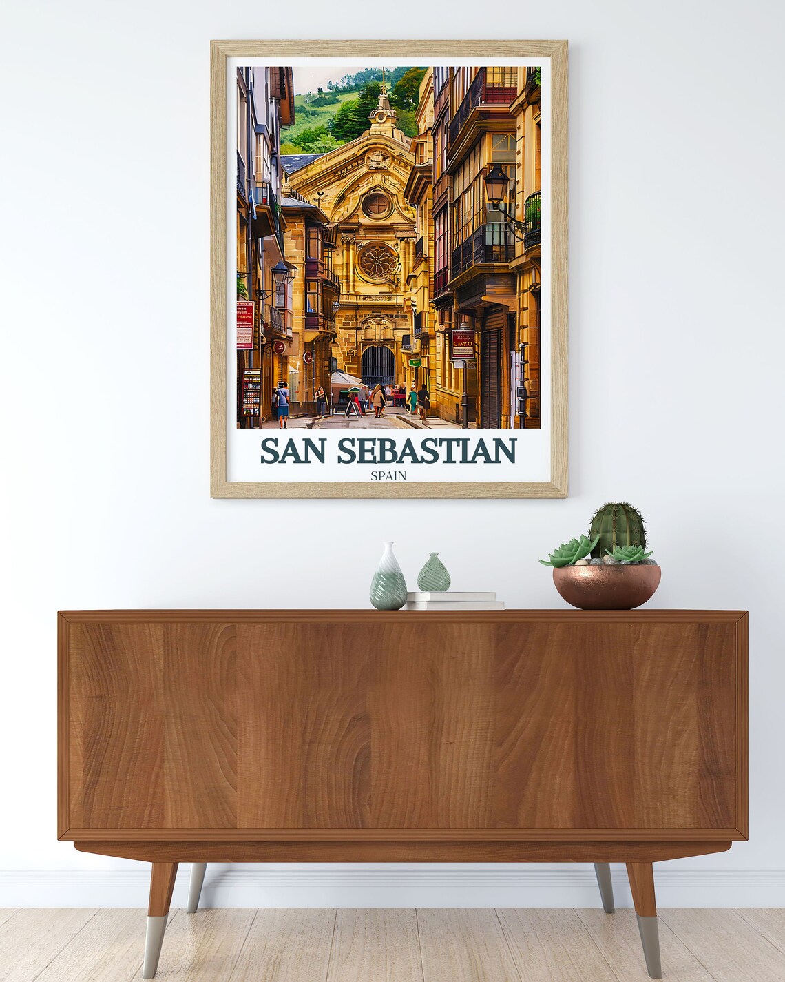 San Sebastian Old Town Santa Maria Church Spain Travel Poster - Image 2