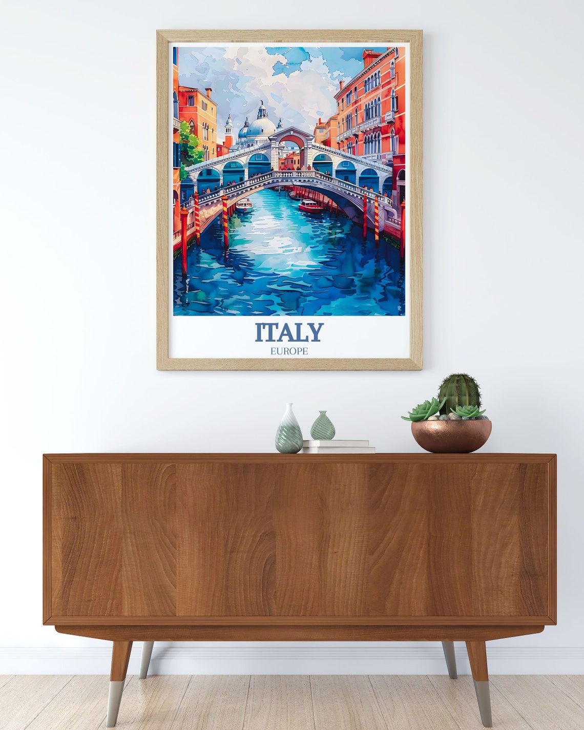 Venice Grand Canal Rialto Bridge Blue Watercolor Style Poster - Image 3