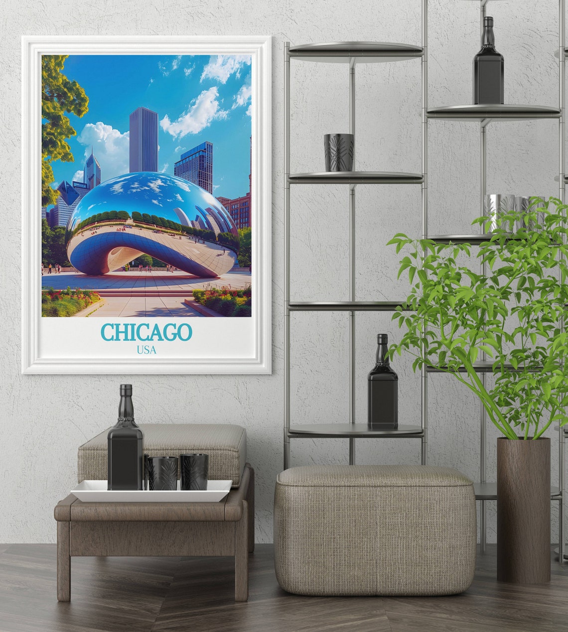 Chicago Cloud Gate The Bean Millennium Park USA Travel Poster - Image 2