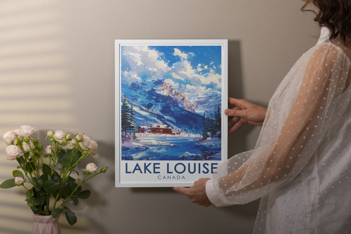 Lake Louise Canada Winter Lodge Set Beneath Snowy Peaks Poster - Image 3