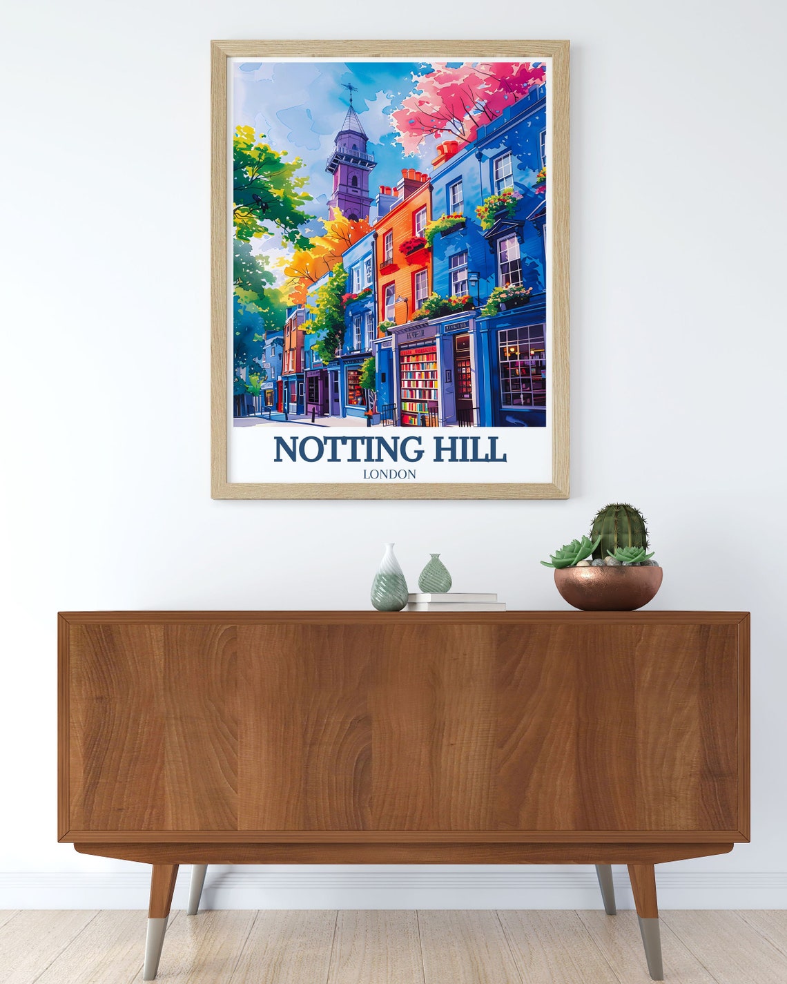 Notting Hill Travel Poster Notting Hill Bookshop And St Peters Church Posters London Travel Art Notting Hill Decor - Image 3
