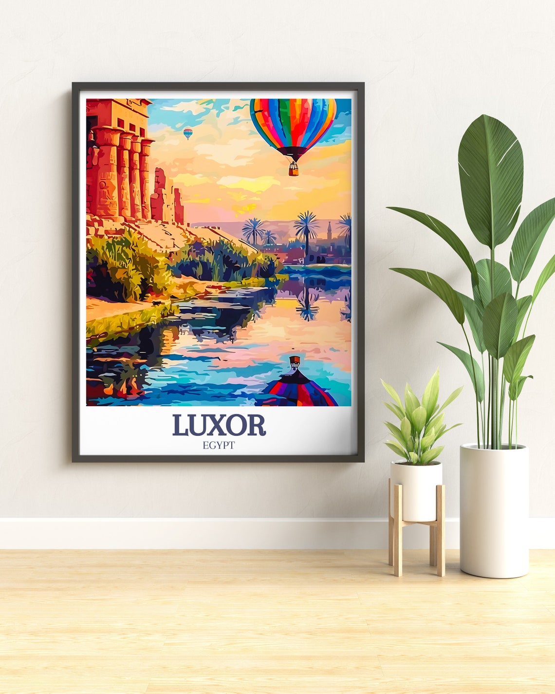 Luxor Egypt Temple Columns Nile Sunset Hot Air Balloon Travel Poster - Image 3