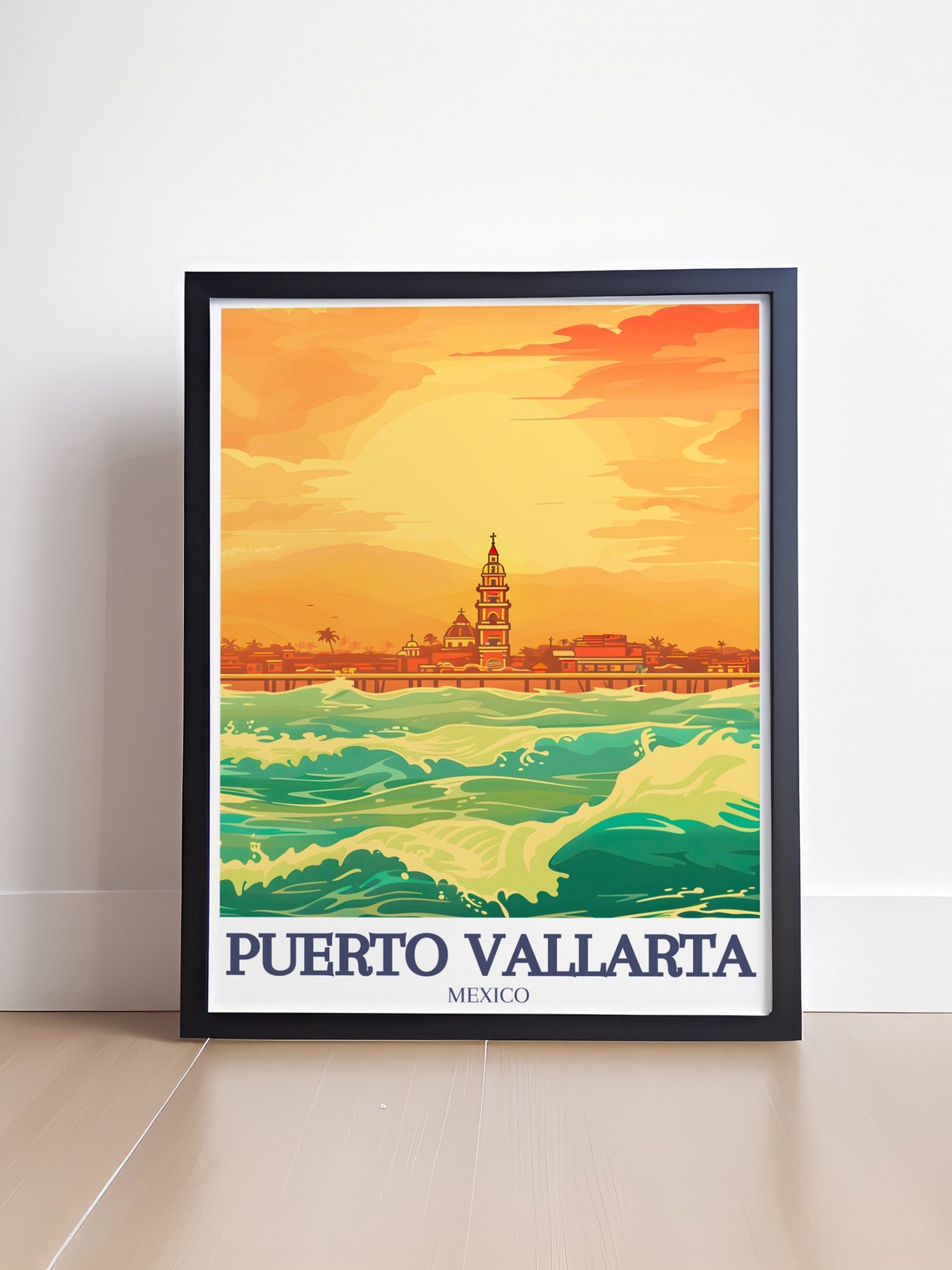 Puerto Vallarta Church Art Malecn Boardwalk Travel Poster Stunning Church Of Our Lady Of Guadalupe Print Historic Architecture Decor - Image 4