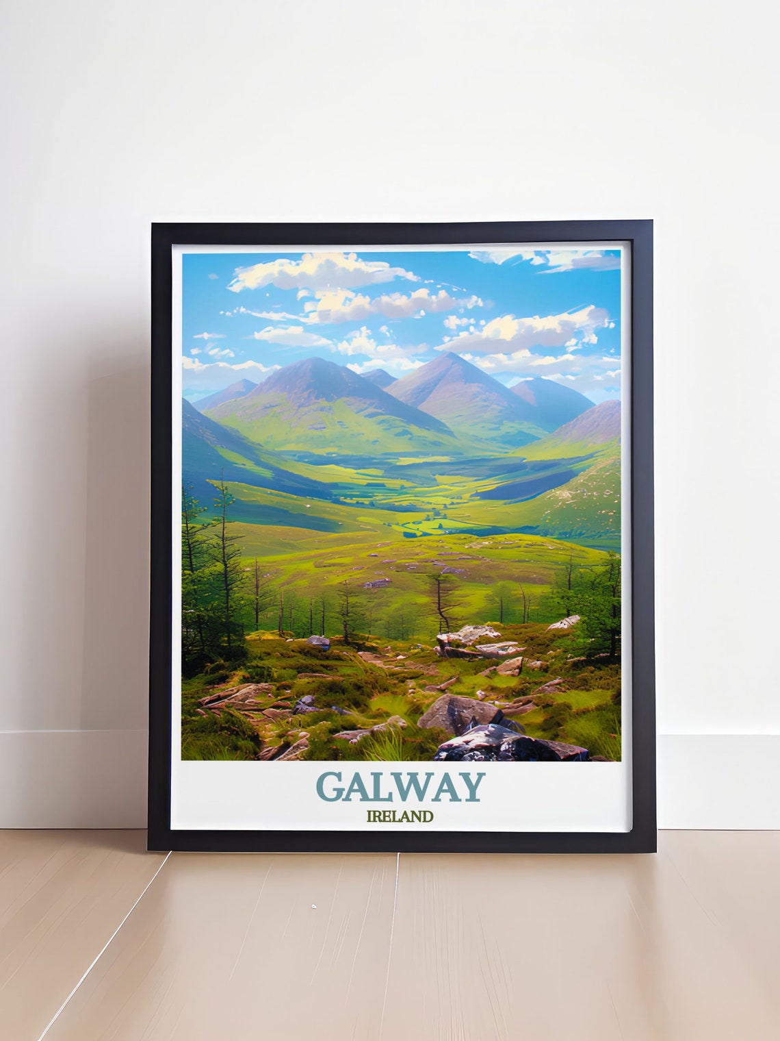Galway Ireland Green Mountain Valley Under Summer Clouds Poster - Image 4