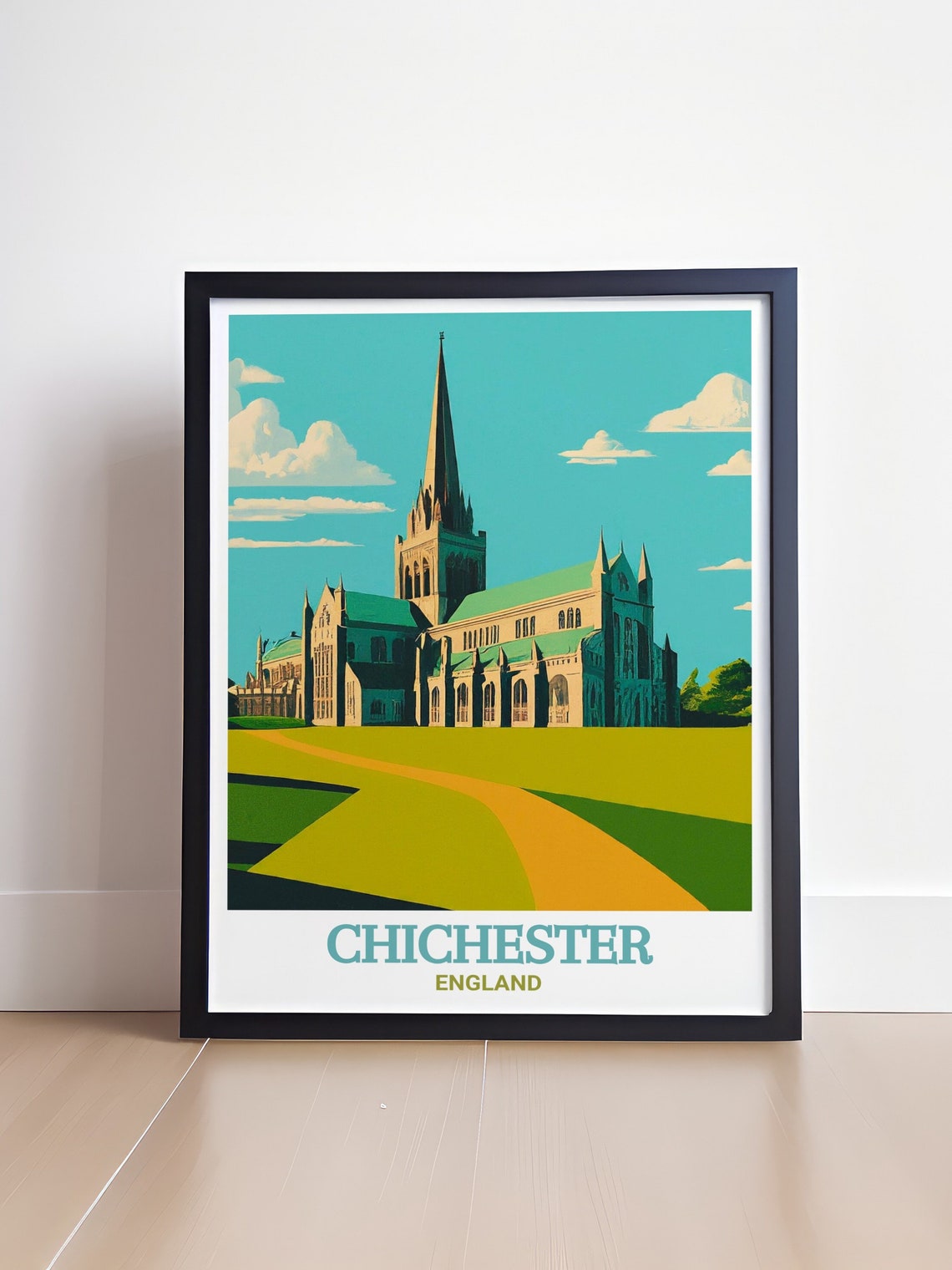 Chichester England Cathedral Spire Green Lawn Classic Poster - Image 4