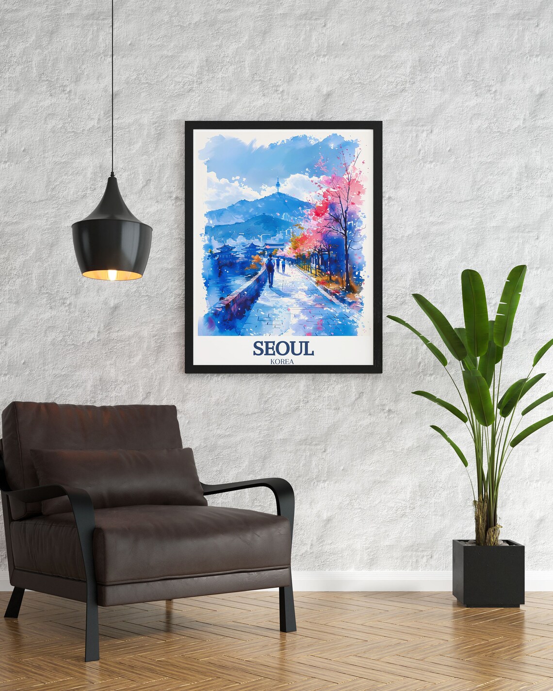 Seoul N Seoul Tower Spring Blossom Watercolor Korea Travel Poster - Image 2