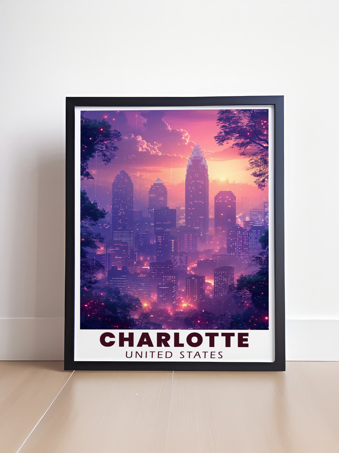 Charlotte Skyline Print Bank Of America Corporate Center Art North Carolina Skyline Bank Of America Corporate Center Print - Image 4