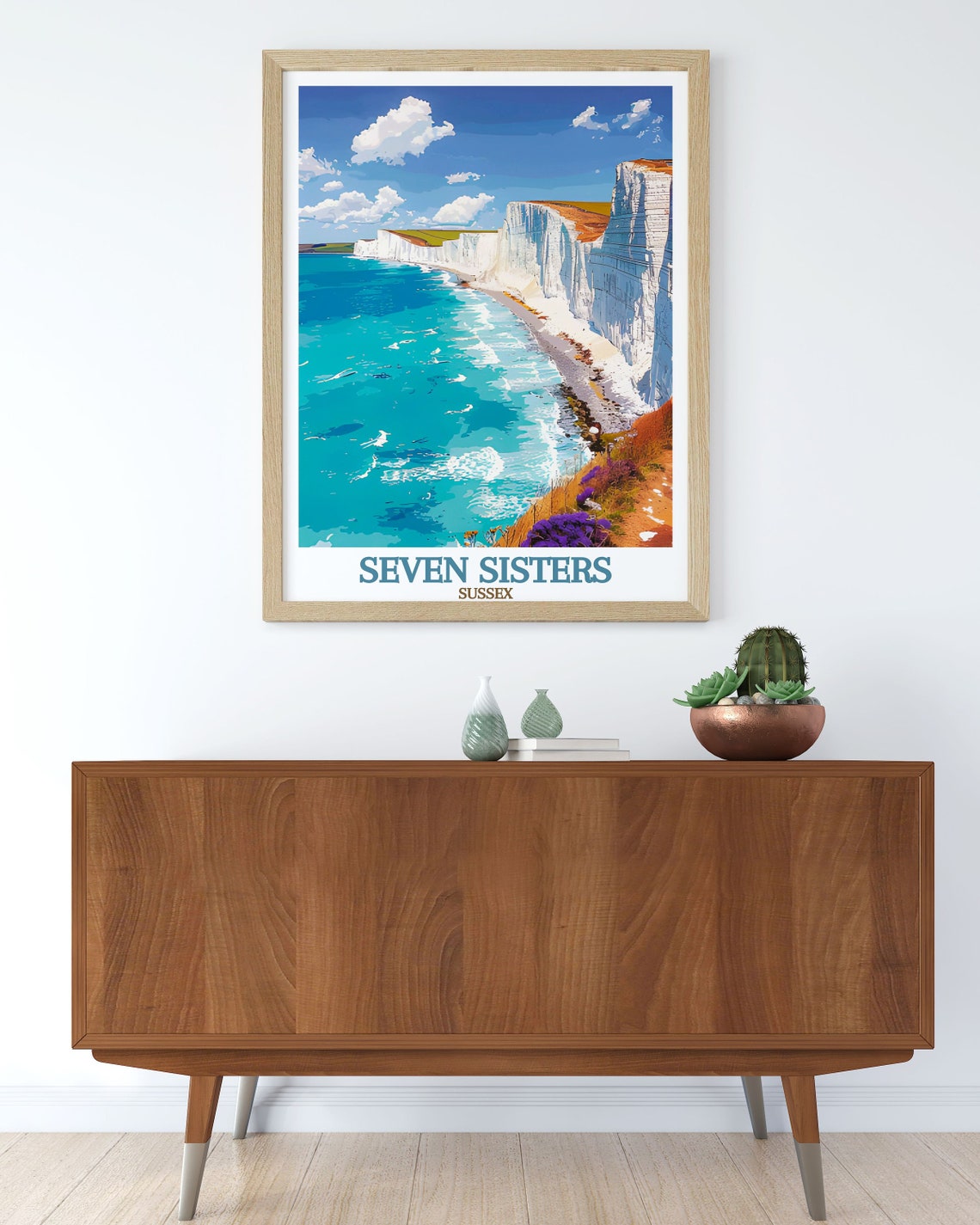 Seven Sisters White Chalk Cliffs Turquoise Sea Travel Poster - Image 2