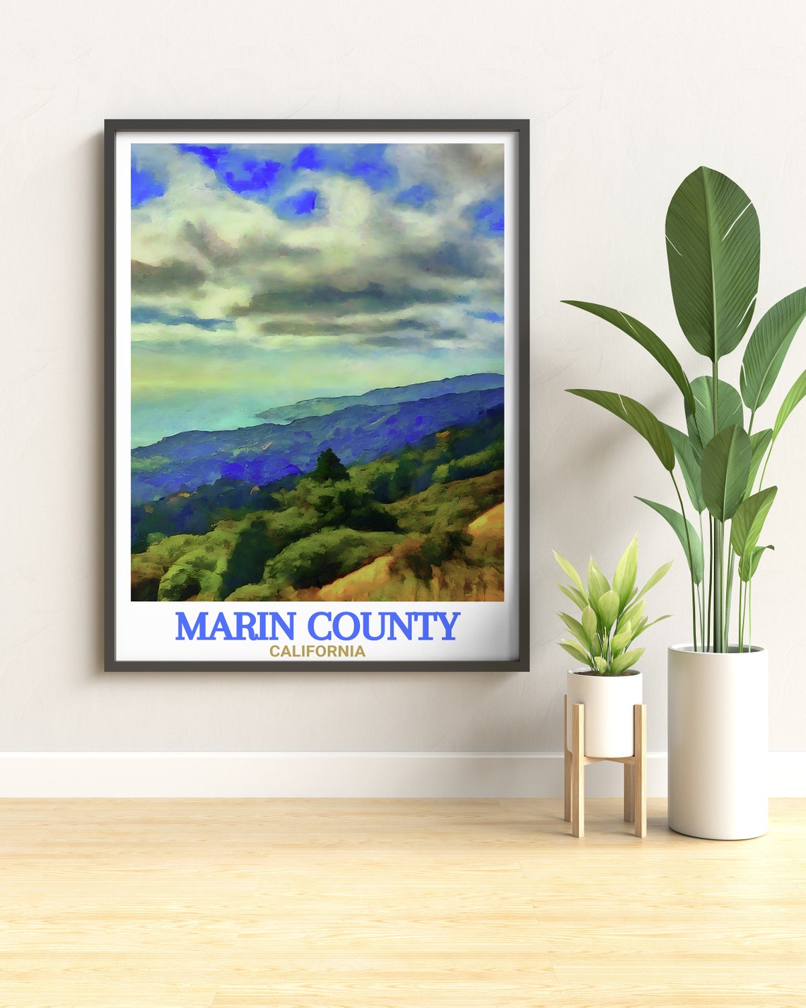 Marin County California Rolling Hills Watercolor Travel Poster - Image 3