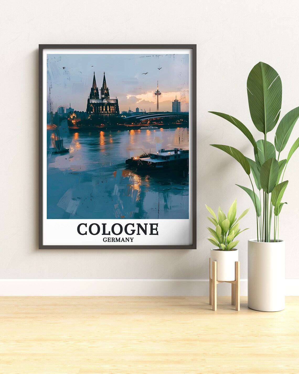 Cologne Cathedral and Rhine River Dusk Skyline Evening Poster - Image 2