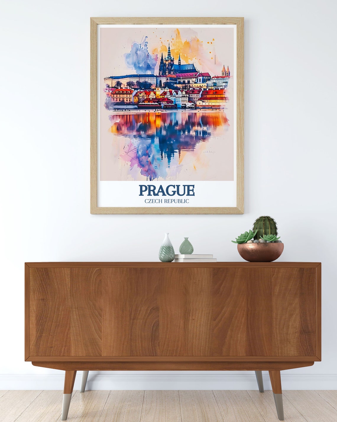 Prague Castle Mala Strana Watercolor Reflection Travel Poster - Image 2