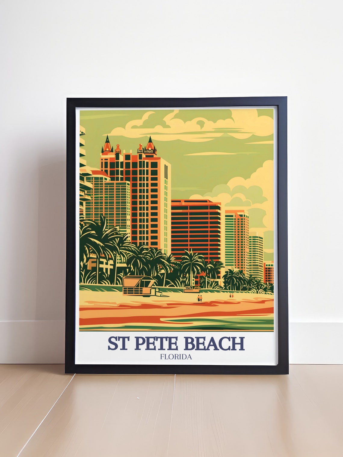 St Pete Beach Skyline Palm Trees Florida Retro Travel Poster - Image 4