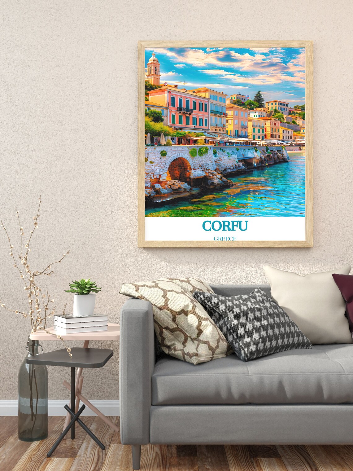 Corfu Old Town Coastal Buildings Turquoise Sea Greece Poster - Image 2