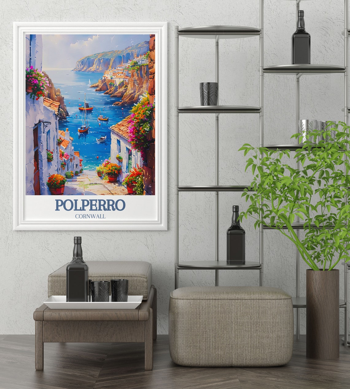 Polperro Cornwall Flower Lined Lane Leading to the Harbour Poster - Image 3
