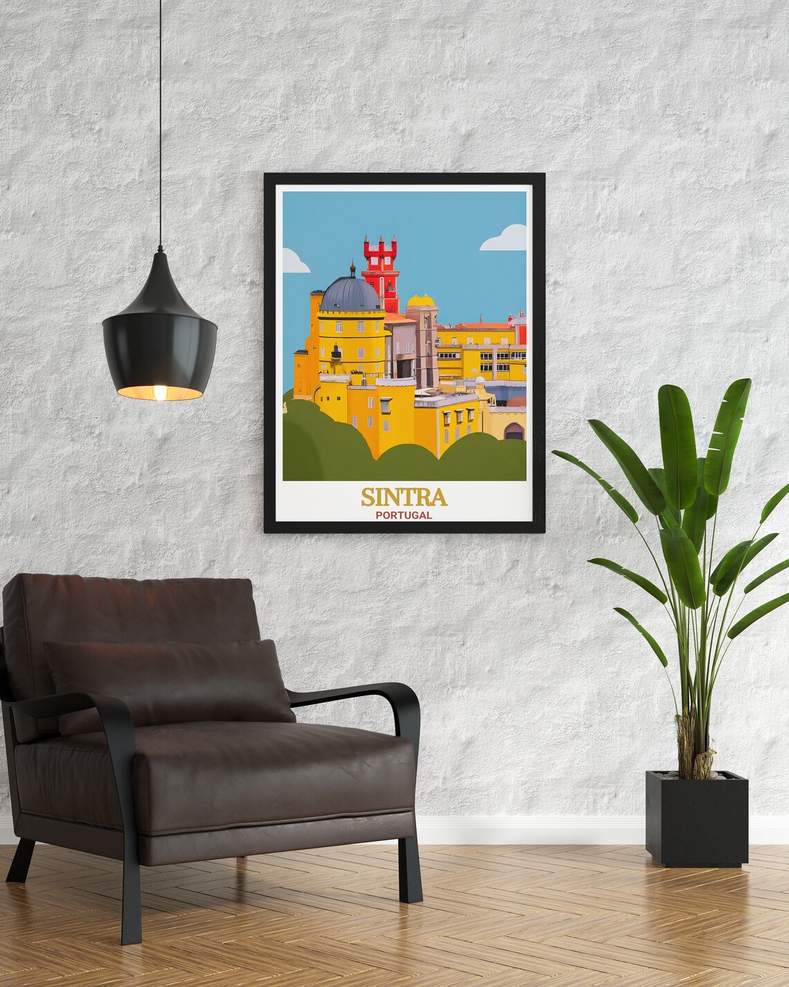 Sintra Portugal Pena Palace Yellow and Red Towers Travel Poster - Image 2