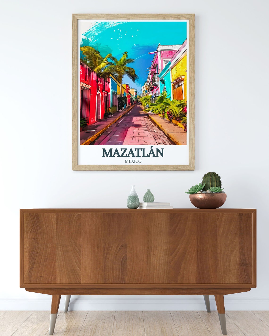 Mazatlán Mexico Colorful Colonial Street Lined With Palms Poster - Image 3