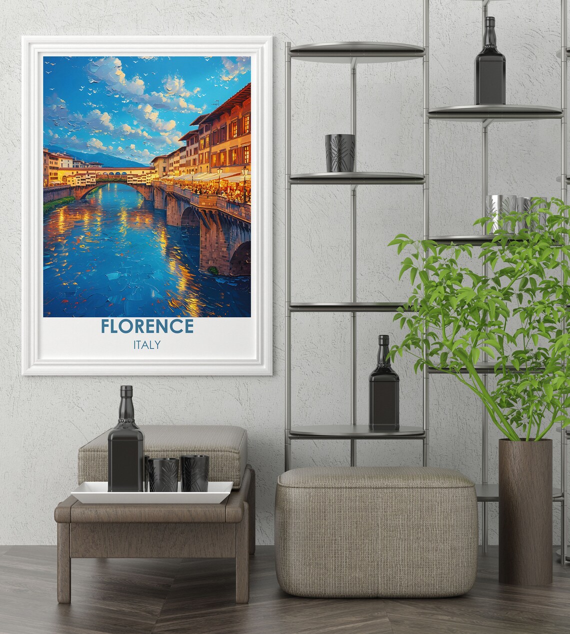 Florence Italy Ponte Vecchio Dusk Reflections Painting Poster - Image 3