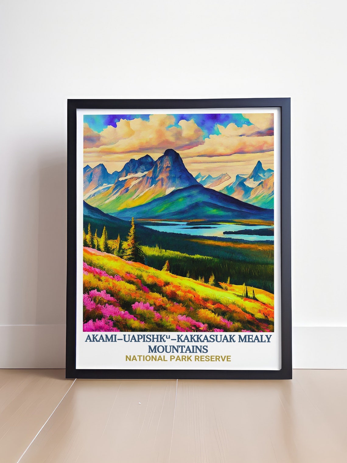 Mealy Mountains Wildflower Meadows by a Blue Lake Art Poster - Image 4