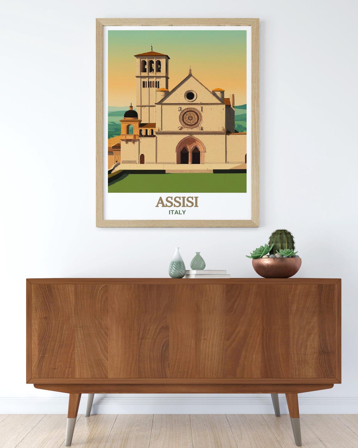 Assisi Italy Basilica Saint Francis Sunset Facade Travel Poster - Image 2
