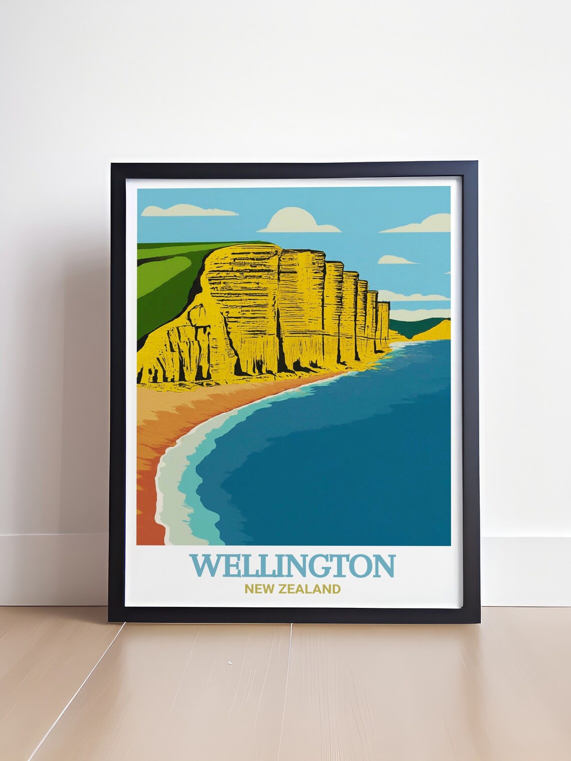 Wellington Golden Cliffs Coast New Zealand Vintage Travel Poster - Image 4