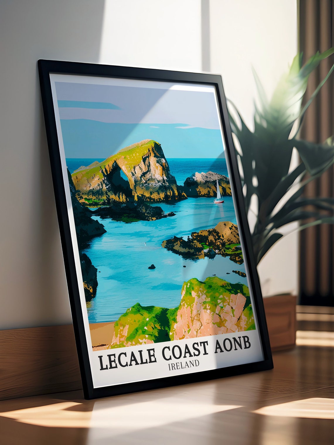 Lecale Coast AONB Ireland Sea Arch Sailboat Rugged Cove Poster - Image 3