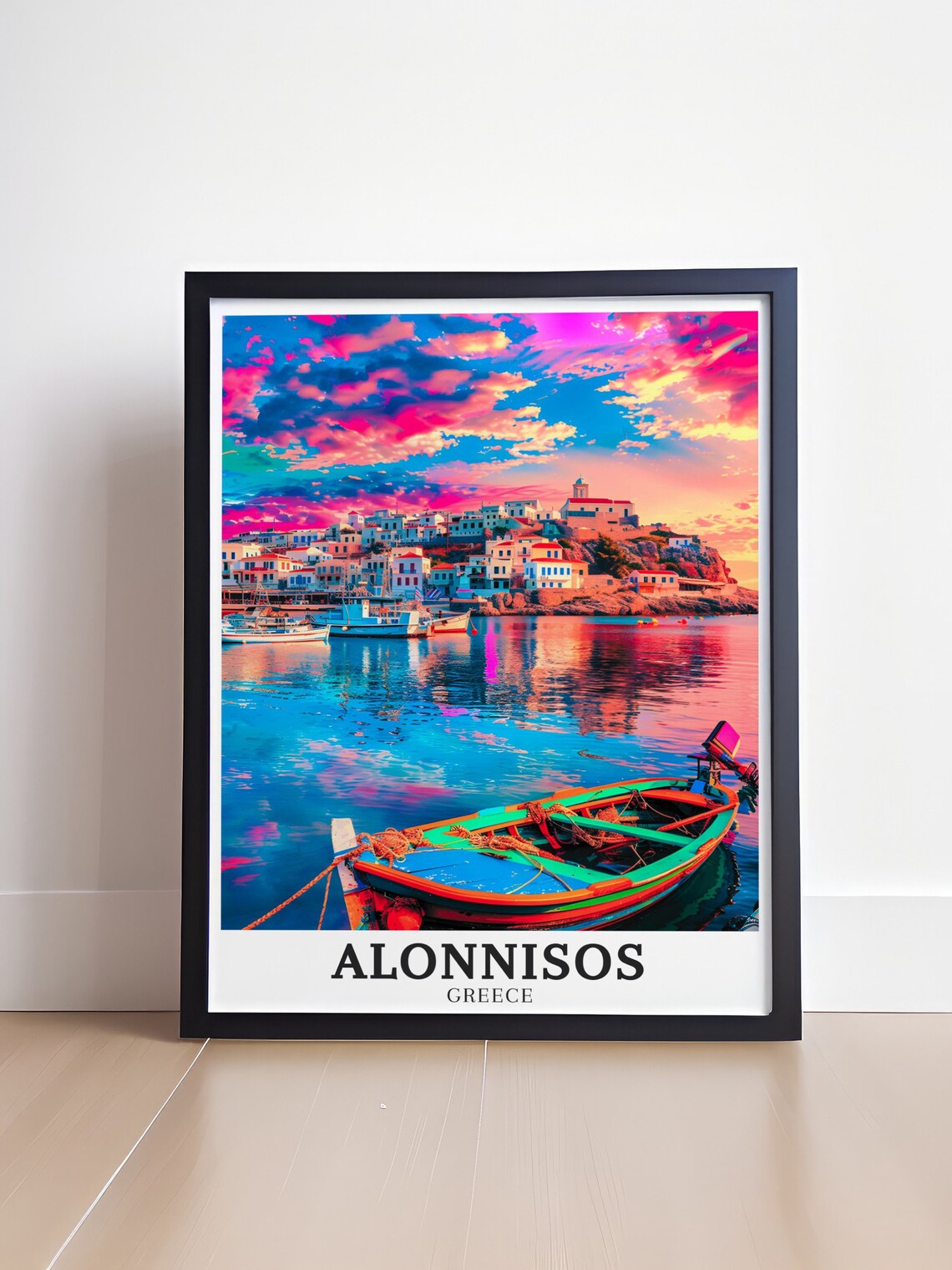 Alonnisos Harbor at Sunset with Colorful Boats Greece Travel Poster - Image 4