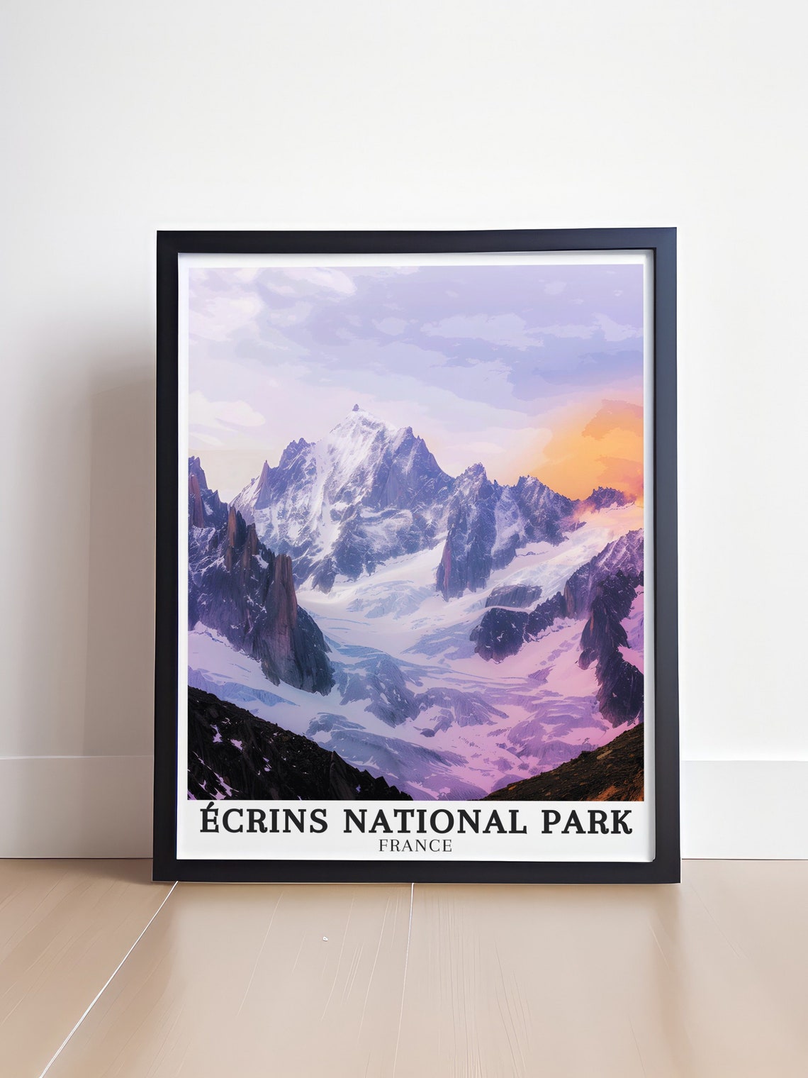 Écrins National Park France Snowy Peak Pink Alpenglow Poster - Image 4