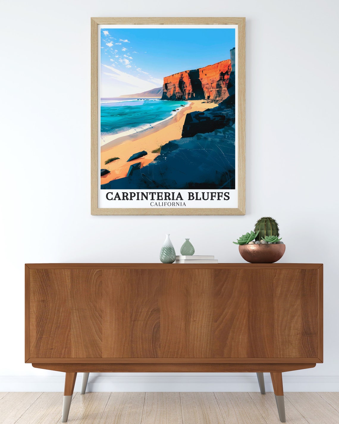 Carpinteria Bluffs California Sunlit Red Cliff Coastal Beach Poster - Image 3