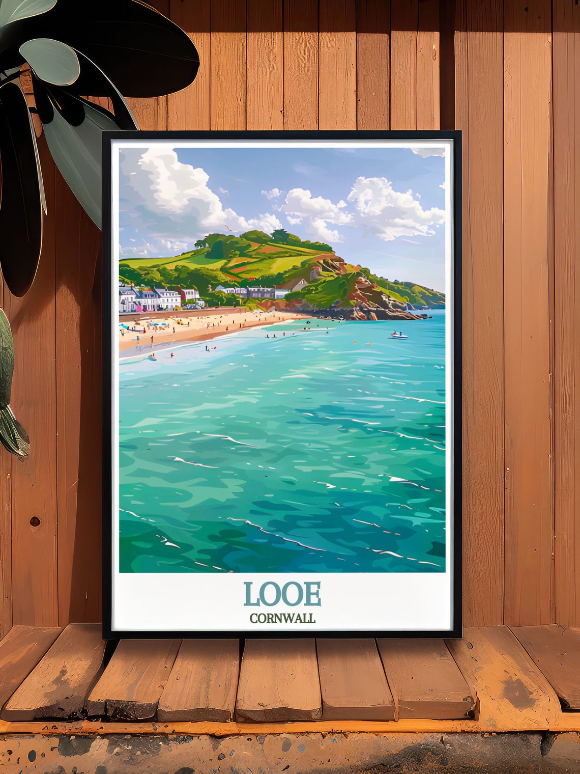 Looe Cornwall Beach Travel Poster With Turquoise Sea And Coastal Town - Image 3