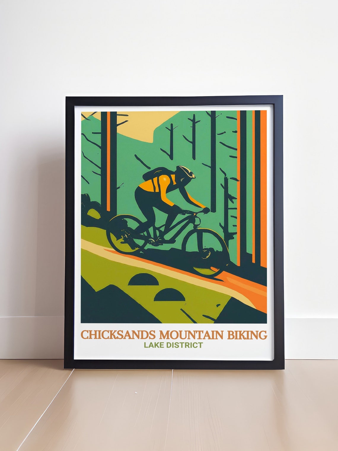Chicksands Mountain Biking Rider Forest Trail Retro Travel Poster - Image 4