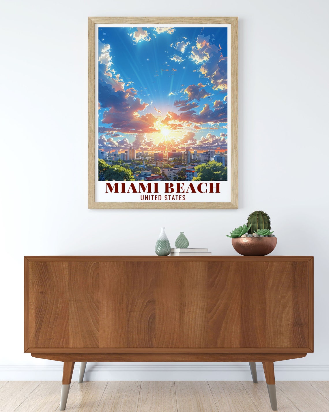 Miami Beach City Skyline Under A Dramatic Golden Sunset Sky Poster - Image 3