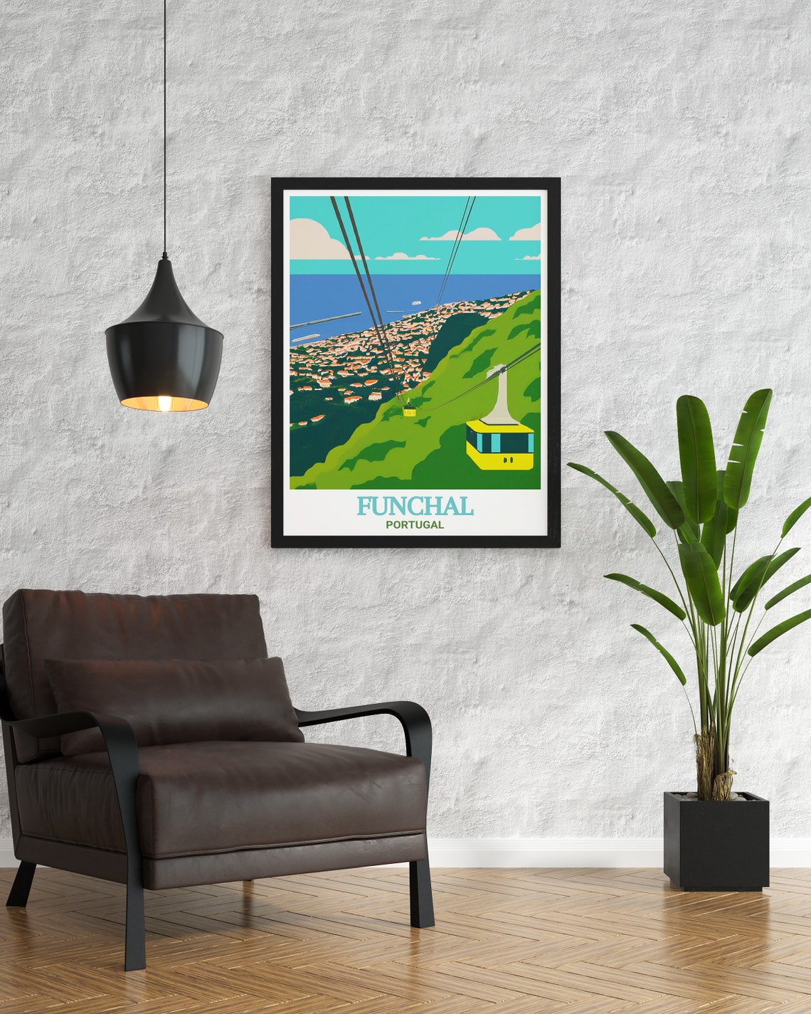 Funchal Cable Car Over The Bay Madeira Portugal Retro Travel Poster - Image 2