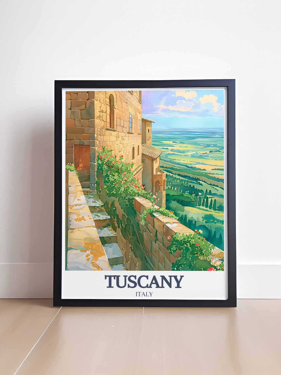 Tuscany Hilltop Terrace Village Watercolor Italy Landscape Poster - Image 4
