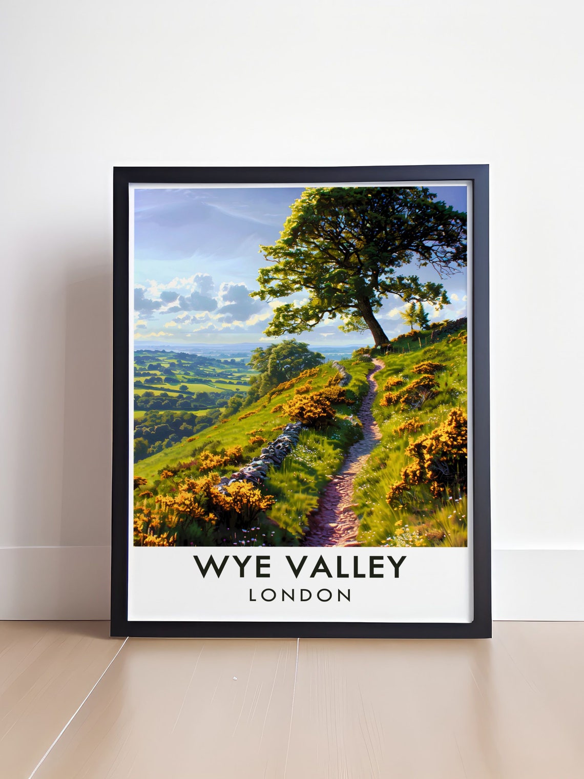 Wye Valley Sunlit Hillside Path Through Gorse Meadows England Poster - Image 4